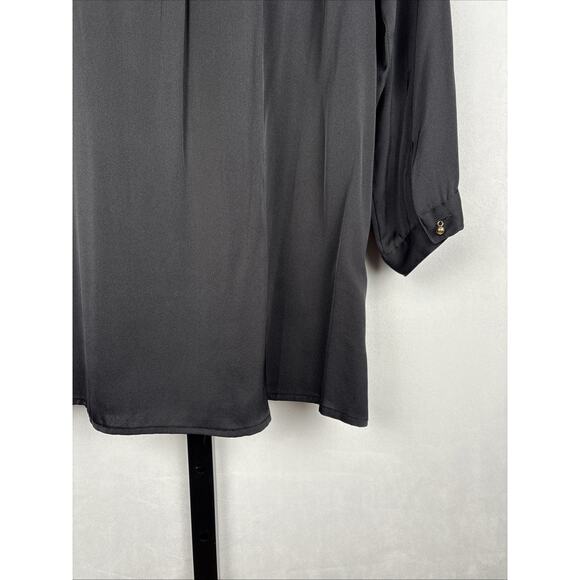 Elizabeth McKay Pleated Blouse 8 Black Women's Silk Blend Gold Button 3/4 Sleeve - Picture 13 of 13